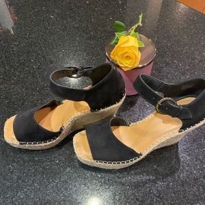Black, wedge ankle Espadrilles.